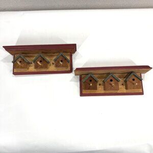 Vintage Pair Wooden Birdhouse Wall Rack Shelf Pegs Rustic Cabin Decor Farmhouse